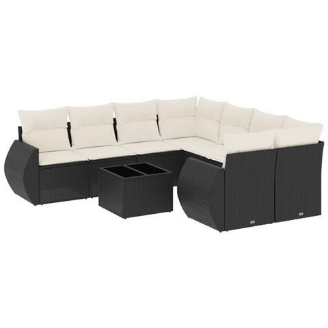 Set Divani Da Giardino 9 Pz Con Cuscini Nero In Polyrattan - Foto 2