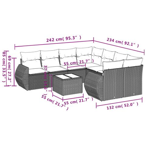 Set Divani Da Giardino 9 Pz Con Cuscini Nero In Polyrattan - Foto 3
