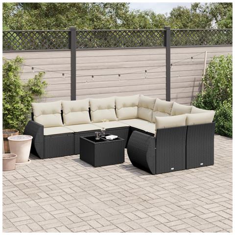 Set Divani Da Giardino 9 Pz Con Cuscini Nero In Polyrattan - Foto 1