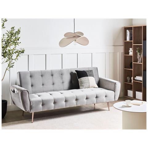 Divano Letto 3 Posti Selnes Velluto Grigio Chiaro - Foto 1