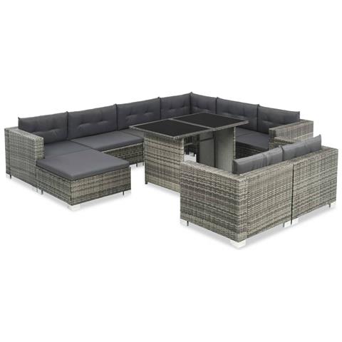 Lusso Casadino -  Set Divani Da Giardino 10 Pz Con Cuscini In Polyrattan Grigio - Foto 2