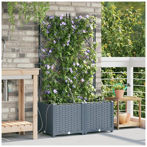 Fioriere da Giardino con Sistema di Irrigazione 2 pezzi Grigio Chiaro - Foto 2