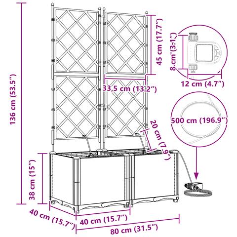 Fioriere da Giardino con Sistema di Irrigazione 2 pezzi Grigio Chiaro - Foto 9