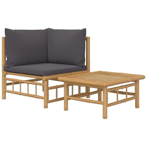 Set Salotto da Giardino 2pz con Cuscini Grigio Scuro Bambù - Foto 1
