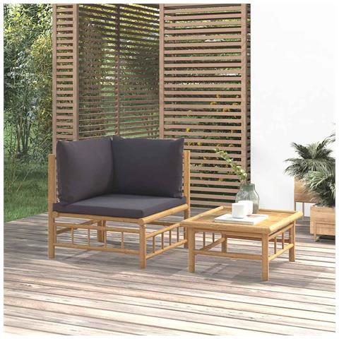 Set Salotto da Giardino 2pz con Cuscini Grigio Scuro Bambù - Foto 2