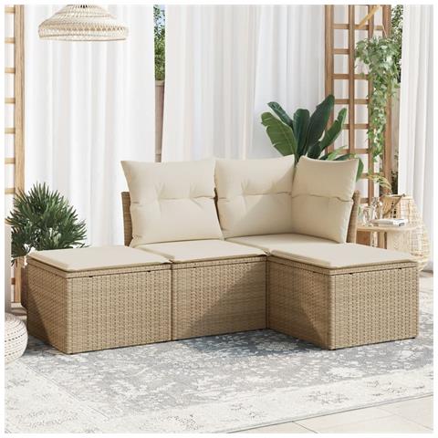 Set Divano da Giardino 4 pz con Cuscini Beige in Polyrattan - Foto 2