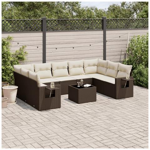 Set Divani da Giardino 10pz con Cuscini in Polyrattan Marrone - Foto 2
