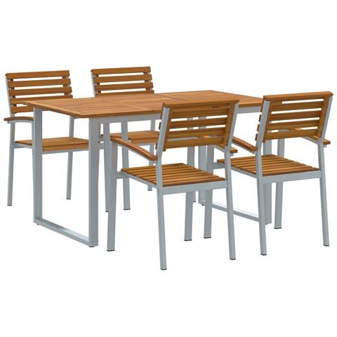 Set da Pranzo per Giardino da 5 Pezzi in Legno di Acacia Solido e Metallo - Foto 1