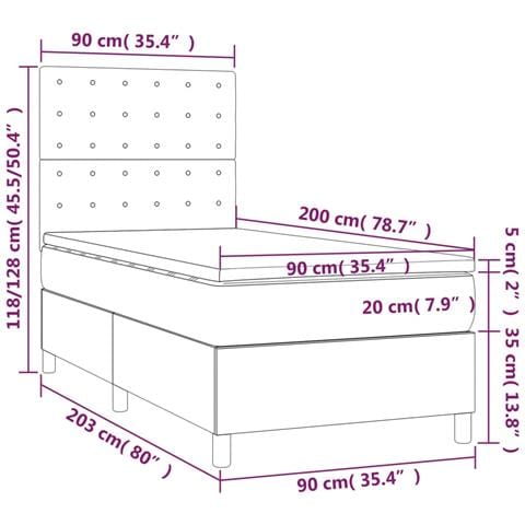 Giroletto Molle con Materasso e LED Bianco 90x200 cm Similpelle - Foto 8