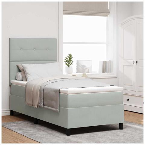 Letto a molle con materasso Grigio chiaro 80 x 200 cm Velluto - Foto 2