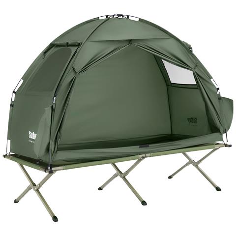 Tenda Da Campeggio 3 In 1 Con Ganci Per Lampada E Tasche, Verde - Foto 1