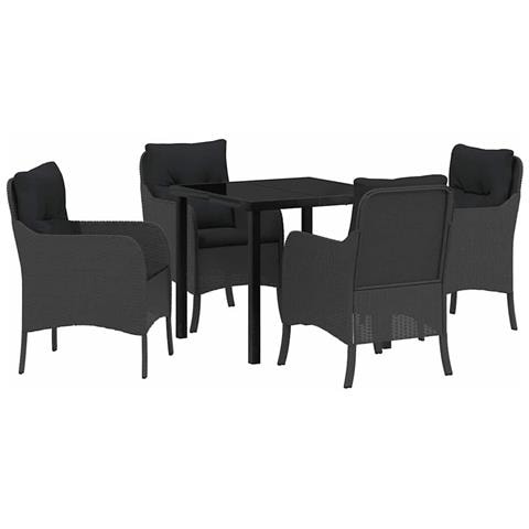 Set da Pranzo per Giardino con cuscino 5 pcs Nero Poly Rattan - Foto 1