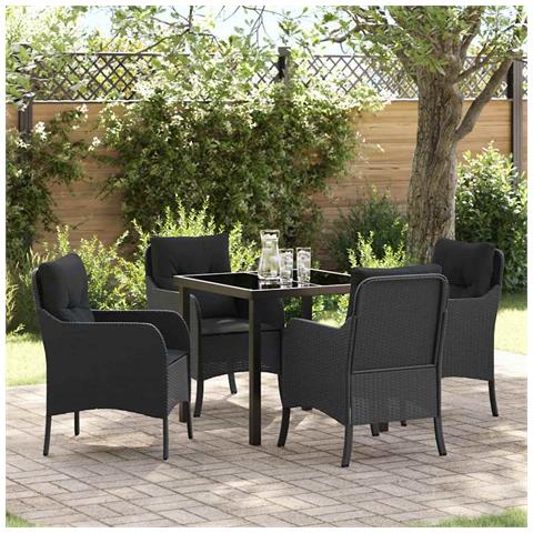 Set da Pranzo per Giardino con cuscino 5 pcs Nero Poly Rattan - Foto 2