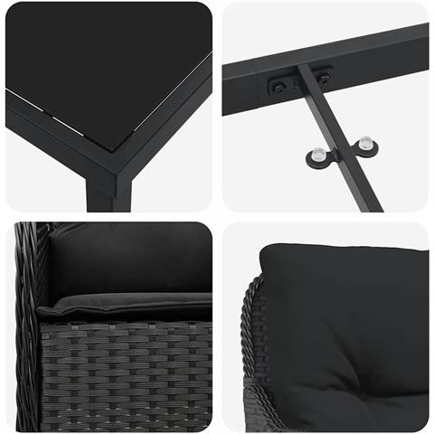 Set da Pranzo per Giardino con cuscino 5 pcs Nero Poly Rattan - Foto 9