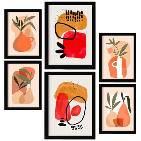 Set Di 6 Stampe Vasi In Pietra Con Fiori, Dipinti Decorativi Estetici Astratti Per Il Tuo Soggiorno, Camera Da Letto, Casa A3 & A4 Cornice Nera - Foto 1