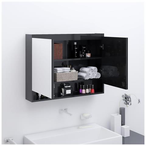 Lusso Casadino - Armadietto Bagno Con Specchio 80x15x60 Cm In Mdf Nero Lucido - Foto 8