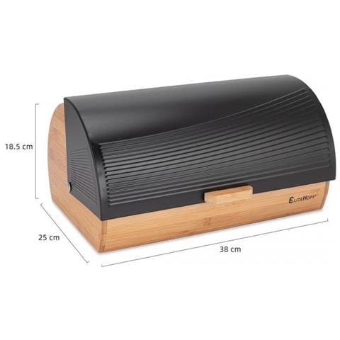 E-6053 Modern Bamboo Bread Box con coperchio in acciaio nero - Foto 3