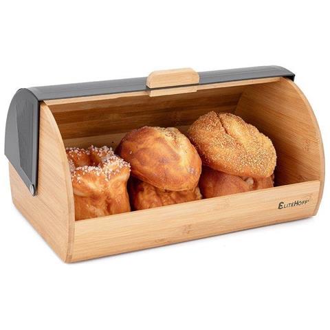 E-6053 Modern Bamboo Bread Box con coperchio in acciaio nero - Foto 2