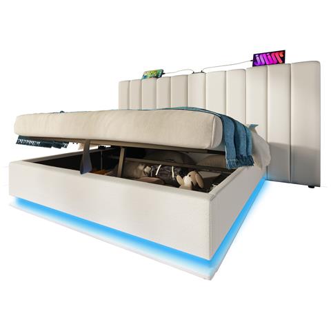 Letto Imbottito Capiente Con Finitura Pu E Ampio Vano Contenitore - Foto 1