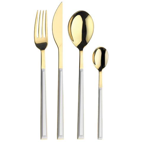 Sushi Anniversary Gold&White - Set 24 Posate in Acciaio Inox oro con Guancette nere | Servizio Completo per 6 Persone (Forchetta, Coltello, Cucchiaio e Cucchiaino) - Foto 1