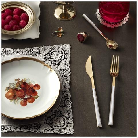 Sushi Anniversary Gold&White - Set 24 Posate in Acciaio Inox oro con Guancette nere | Servizio Completo per 6 Persone (Forchetta, Coltello, Cucchiaio e Cucchiaino) - Foto 3