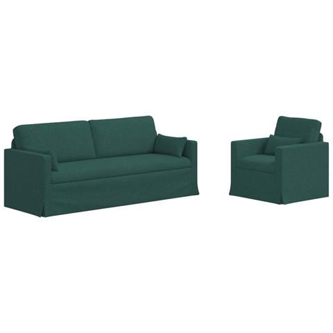 Divano 2 pcs Verde Scuro 198 x 78 x 80 cm Tessuto - Foto 1