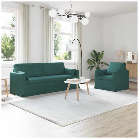 Divano 2 pcs Verde Scuro 198 x 78 x 80 cm Tessuto - Foto 2