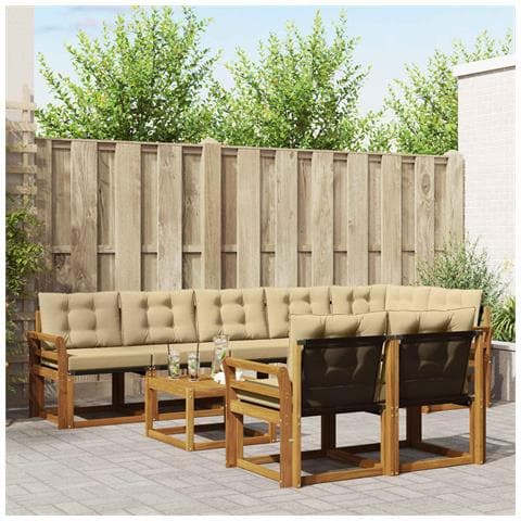 Set di divani da esterno con cuscino 9 pcs Naturale e Beige - Foto 2