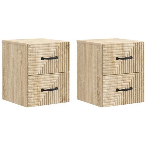 Mobiletto da notte a muro 2 pcs Rovere Sonoma 34,5 x 33 x 40 cm - Foto 1