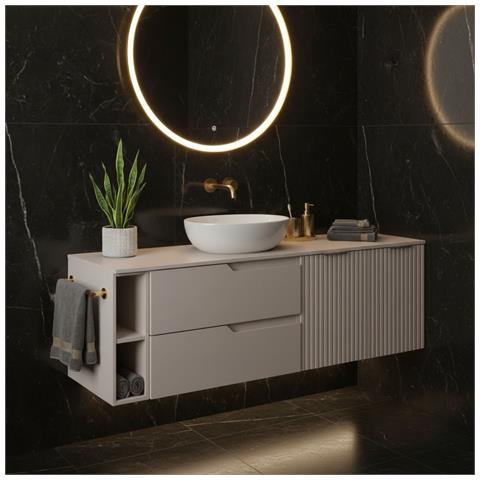 Mobile sottolavabo, Marrone e bianco, 160 cm, Con piano d'appoggio, 2 cassetti, MDF, 2 ante, Ripiano integrato, MODERNO - Foto 2