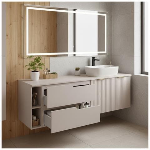 Mobile sottolavabo, Marrone e bianco, 160 cm, Con piano d'appoggio, 2 cassetti, MDF, 2 ante, Ripiano integrato, MODERNO - Foto 5