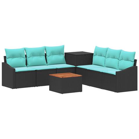 Set di divani 8 pz Nero e Blu Rattan sintetico e Acciaio - Foto 1