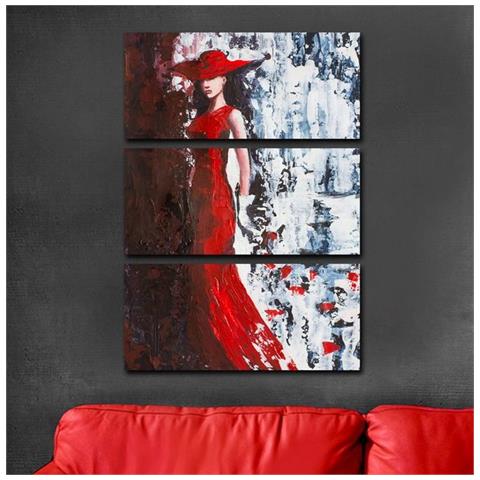 Set 3 Stampa Su Tela Ispirazioni D'autore - Donna - Vestito Rosso - Per Soggiorno, Camera - Multicolore In Cotone, Legno, 69 X 2 X 50 Cm - Foto 2