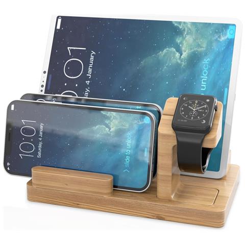 Docking Station - Stazione Di Ricarica In Vero Legno Di Bambù - Piattaforma Power Station Con Multi-interfaccia Usb Integrata Per Tutti I Telefoni Cellulari E Gli Smartwatch - Foto 9