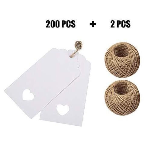 Bianco Tag 200 Pcs Regalo Tag 45 Centimetri X 95 Centimetri Favore Bella Del Cuore Della Cavit Di Nozze Tag E Price Tag Con 200 Feet Juta Spago Lunghe Per Etichette E Fai Da Te Tag - Foto 1
