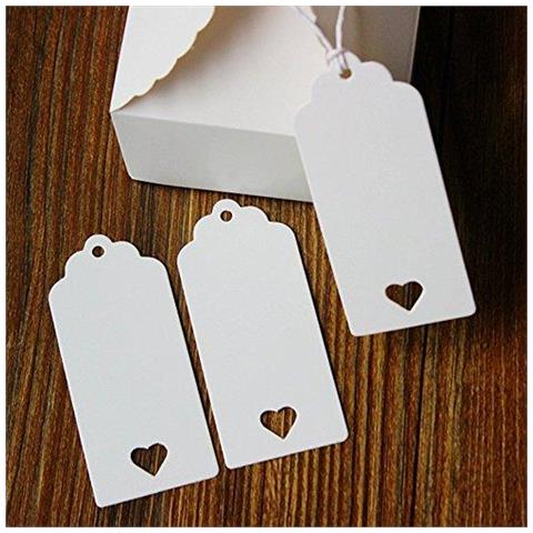 Bianco Tag 200 Pcs Regalo Tag 45 Centimetri X 95 Centimetri Favore Bella Del Cuore Della Cavit Di Nozze Tag E Price Tag Con 200 Feet Juta Spago Lunghe Per Etichette E Fai Da Te Tag - Foto 4