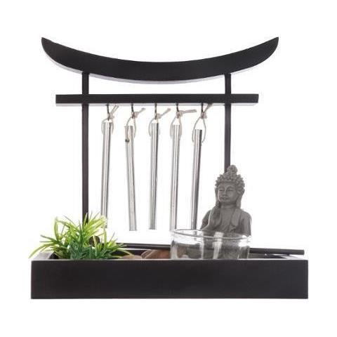Decorazione Con Figura Buddha E Campane Giardino, 15 X 12 X 16,5 Cm, Nero - Foto 2