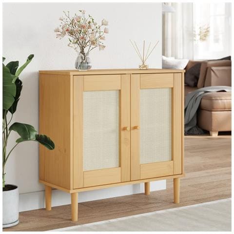 Credenza Senja Aspetto Rattan Marrone 80x35x80 Cm Massello Pino - Foto 6