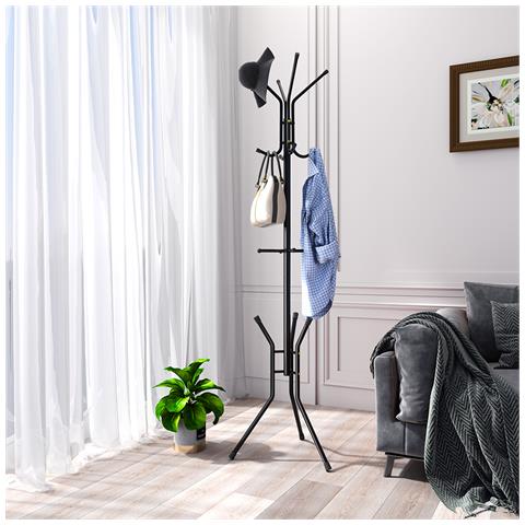 Stand Appendiabiti A Piantana Nero Attaccapanni Da Terra Salvaspazio 12 Ganci - Foto 2