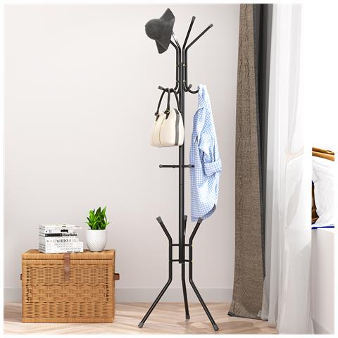 Stand Appendiabiti A Piantana Nero Attaccapanni Da Terra Salvaspazio 12 Ganci - Foto 1