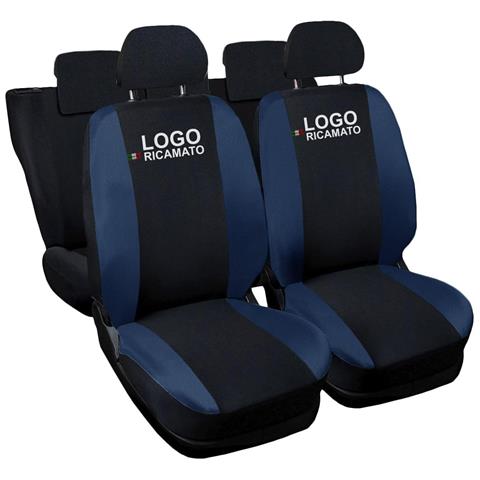 Coprisedili Auto Compatibili Per Clio, Made In Italy, Set Di Copri Sedili Anteriori E Posteriori Con Copri Poggiatesta Incluso, Tessuto Poliestere, Colore - Nero \blu Scuro - Foto 1