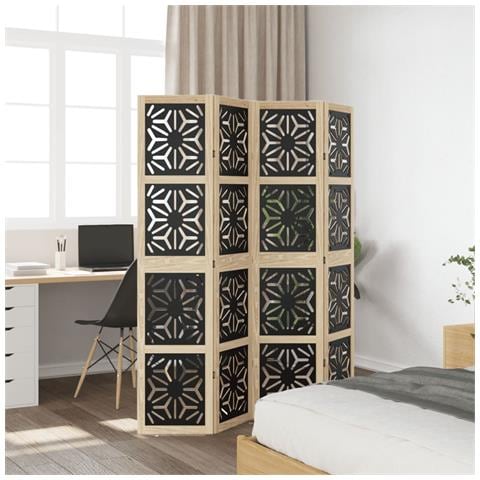 Divisorio Ambienti 4 Pannelli Marrone E Nero Massello Paulownia - Foto 3