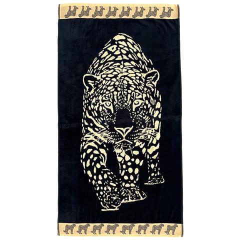 Telo Mare Jacquard Spugna Asciugamano Spiaggia Disegno Pantera Telo Mare Nero - Foto 1