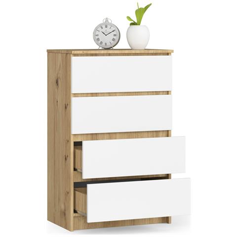 Cassettiera K60, 4 cassetti, 60x40x99 cm, Colore Quercia Artisan e Bianco - Foto 2