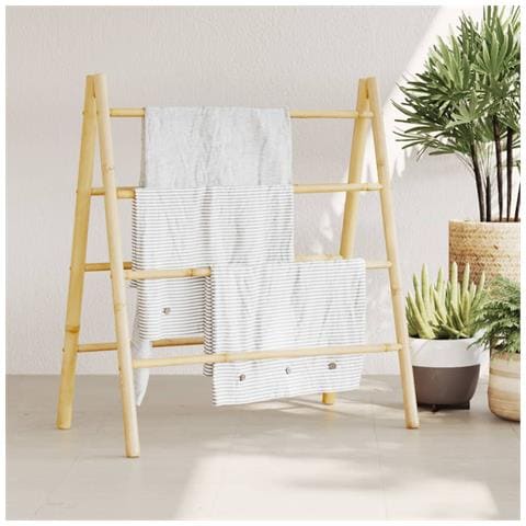 Scala Portasciugamani Doppia Con 4 Pioli 90x50x100 Cm In Bambù - Foto 1