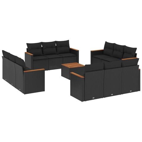 Set Divani Da Giardino 13pz Con Cuscini Nero In Polyrattan - Foto 2