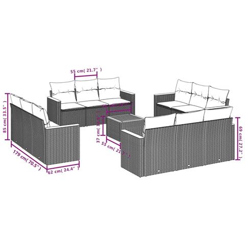 Set Divani Da Giardino 13pz Con Cuscini Nero In Polyrattan - Foto 3