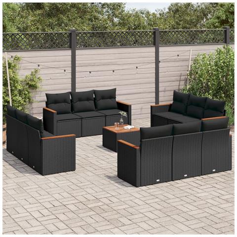 Set Divani Da Giardino 13pz Con Cuscini Nero In Polyrattan - Foto 1