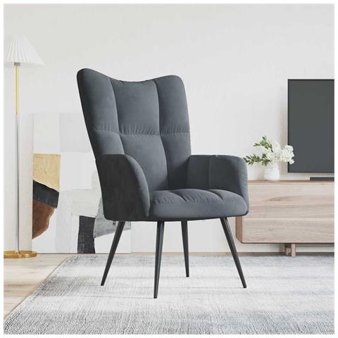 Sedia Relax Grigio Scuro In Velluto - Foto 8