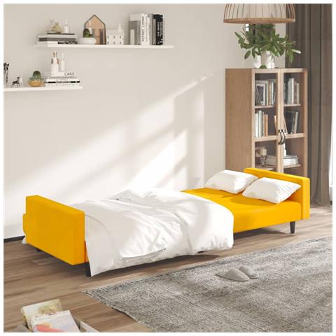 Divano Letto A 2 Posti Giallo In Velluto - Foto 2